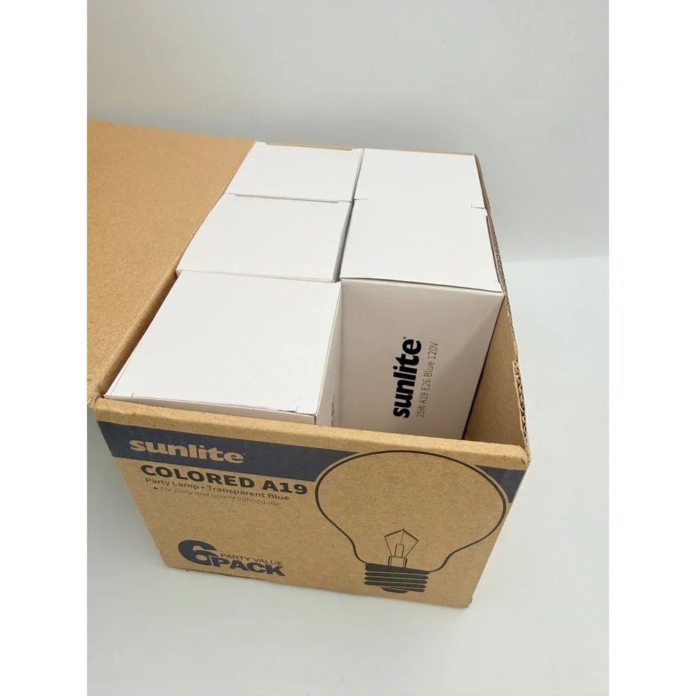 Sunlite 25W A19 Transparent Blue Party Lamp E26 Base 6 Pack 40445-SU NEW